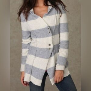 Free People Angora Blend Gray & White Striped Cardigan Size Small